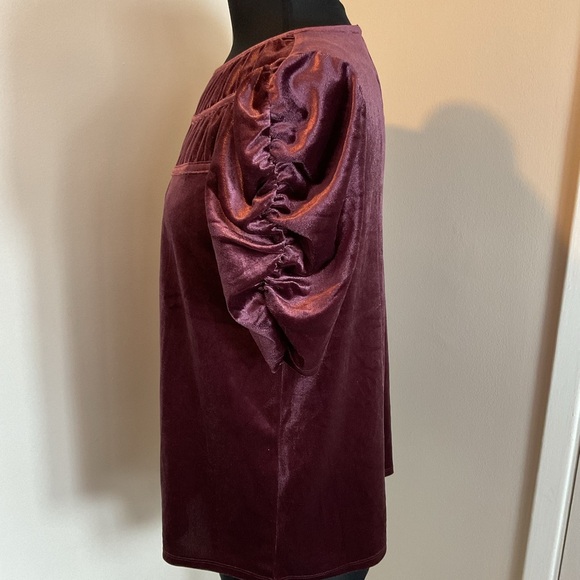 22. LOFT Purple Ruched Short Sleeve Blouse Size Medium - Picture 6 of 7